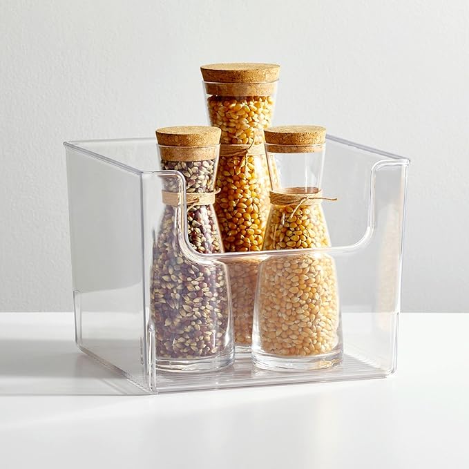 mDesign Set of 4 Storage Trays Open Top Kitchen Tray for Food Storage Made of Plastic Ideal in The Kitchen Cupboards or as Fridge Boxes 25.4 cm x 25.4 cm x 19.7 cm Clear