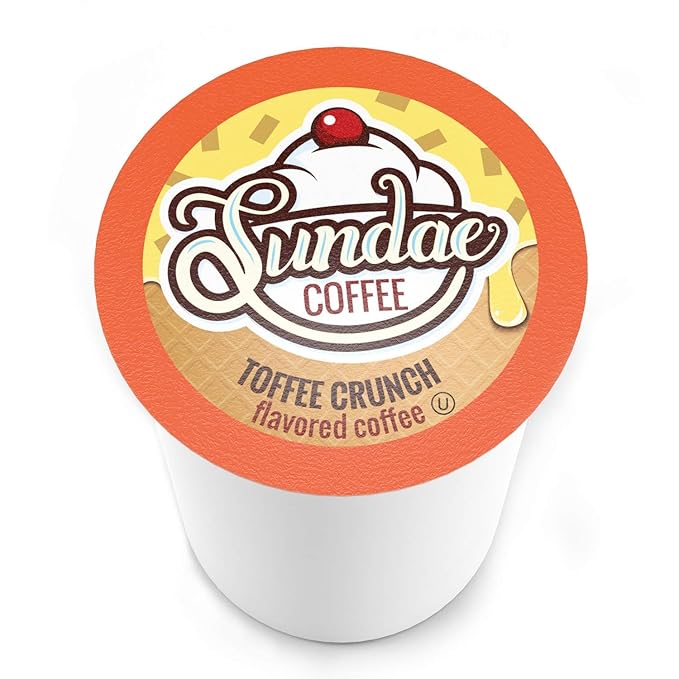 Sundae Ice Cream Flavored Coffee Pods, Compatible with 2.0 Keurig K-Cup Brewer, (Toffee Crunch) 48 Count