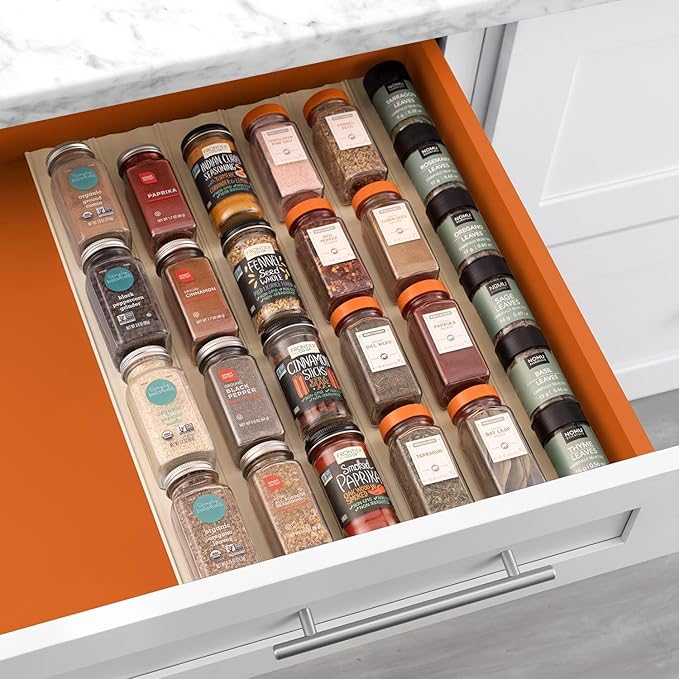YouCopia SpiceLiner Adjustable Spice Drawer Liner, 10ft Roll, Sandstone, Seasoning and Spices Bottle Organizer Insert
