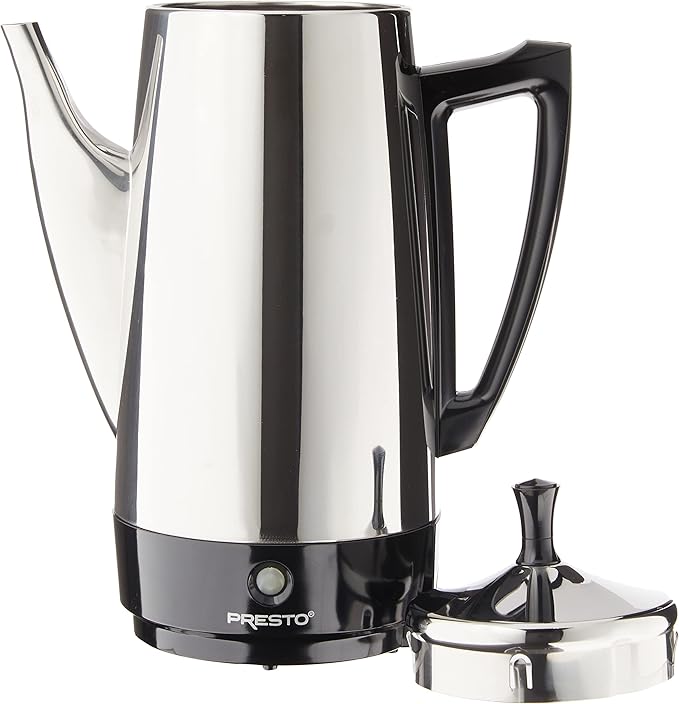 Presto 02811 Stainless Steel Electric Coffee Percolator - 12-Cups, Easy-Pour Spout, Stay-Cool Handle, Make 2-12 Cups