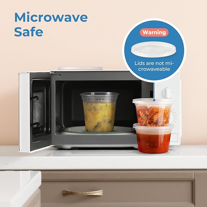 Fit Meal Prep 36 Pack 8 16 32 oz Deli Containers with Lids Variety Pack, US Made Leakproof Assorted Plastic Soup Containers, Combo Clear Food Storage Containers with Lids, Microwave Freezer Safe