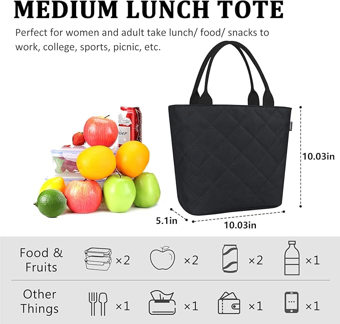 Gloppie Lunch Bag Women Lunch Box for Women Insulated Leakproof Lunch Tote for Work Loncheras Para Mujer Black