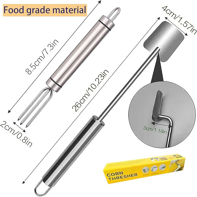 Corn peeler for corn on the cob+Corn fork set，stainless corn kernel remover tool ， Suitable for Home Kitchen