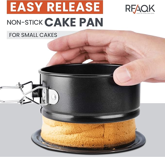 RFAQK 4-Inch Mini Cake Pans Set for Baking - Nonstick 4PCs Small Cheese Pans for Cheesecakes, Pizzas, Quiches, and More! Perfect for Baking Small, Smash, and Mini Treats
