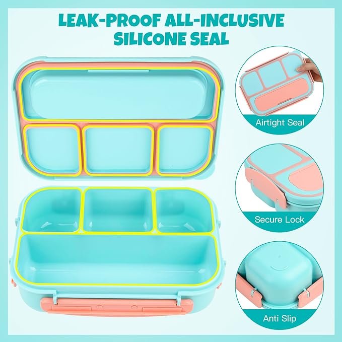 MaMix Bento Lunch Box - Adult & Kids Lunch Containers, 4 Compartment, 1300ML (Pastel Blue)