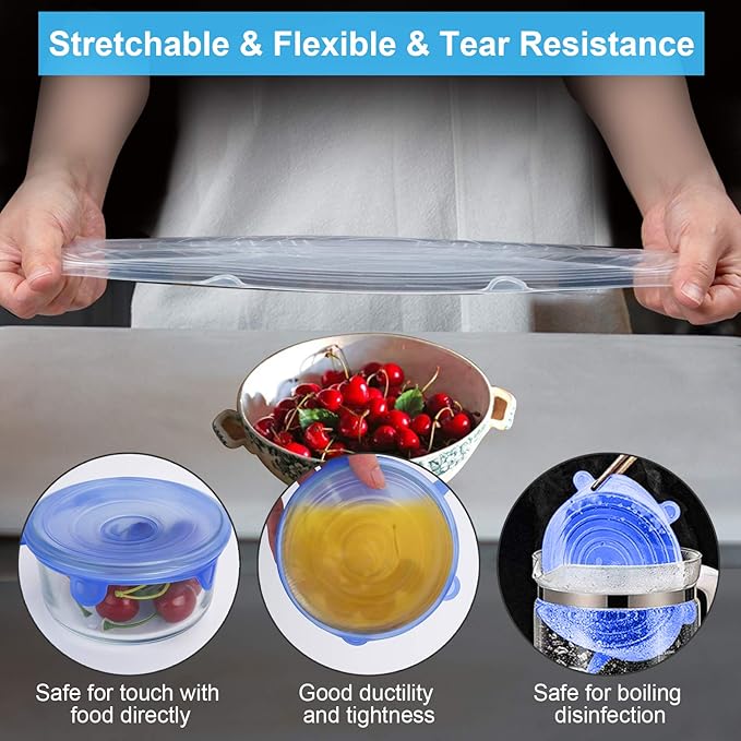 YXYL 14 PCS Reusable Silicone Stretch and Seal Lids for Food Storage, Flexible Round Silicone Bowl Covers, 7 Different Sizes - Keep Food Fresh