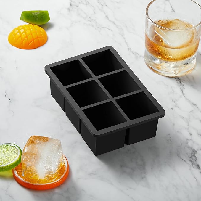 Nax Caki Ice Cube Trays 3 Pack - Large Size Silicone Ice Cube Molds(Black) for Whiskey Ice Cube Maker for Cocktail Old Fashioned Ice Cube Tray