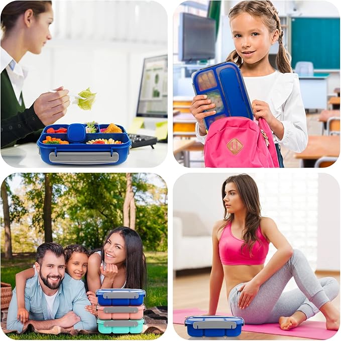 MaMix Bento Lunch Box Adult Box, Kids, Containers for Adults/Kids/Students,1300ML-4 Compartment (bright blue)