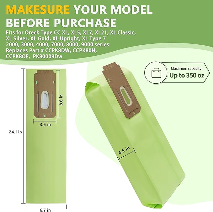 16 Pack Vacuum Bags Replacement for Oreck Type CC, Fit for All Oreck XL Upright Vacuum Cleaner, Replaces Part # CCPK8DW
