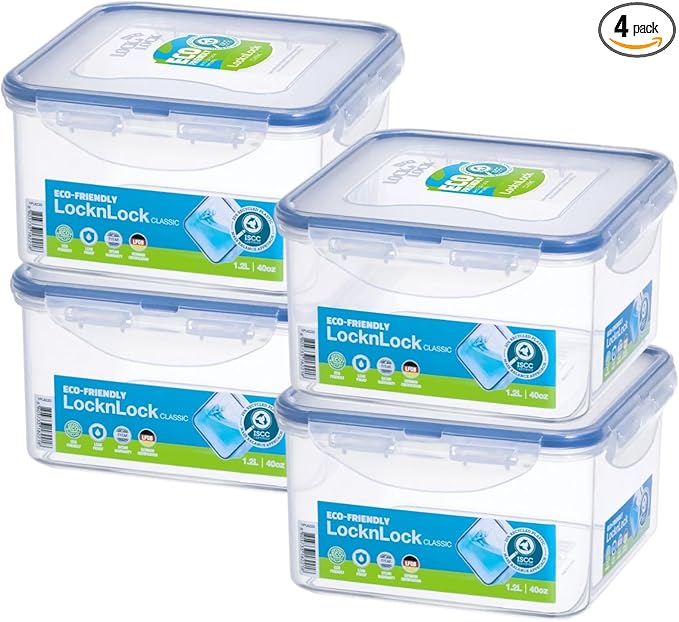 LOCK & LOCK Easy Essentials Storage Food Storage Container Set / Food Storage Bin Set - 4 Piece, Clear