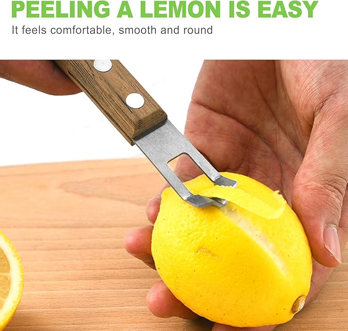 Channel Knife Lemon Peeler - Citrus Zester Tool with Wooden Handle, Stainless Steel Lemon Twist and Orange Peeler, Perfect Bar and Cocktail Garnish Tool