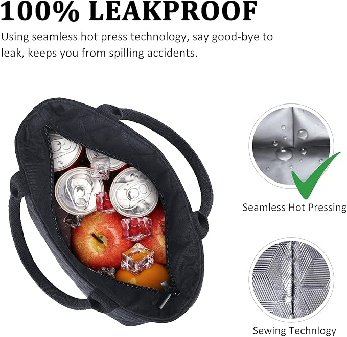 Gloppie Lunch Bag Women Lunch Box for Women Insulated Leakproof Lunch Tote for Work Loncheras Para Mujer Black