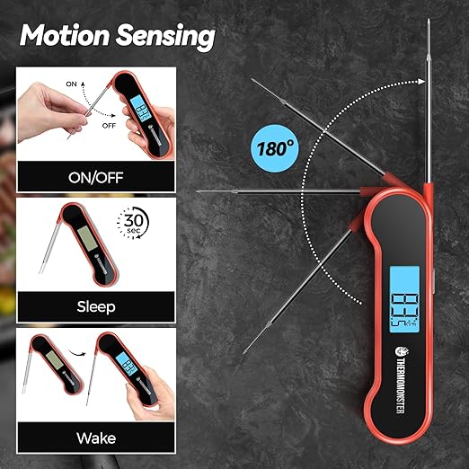0.5 Sec Instant Read Meat Thermometer Digital with ±0.5℉ Precision, Food Thermometer for Cooking Kitchen Gadgets, Oven Grill Candy BBQ Essentials Accessories, Gifts for Him Dad Men Birthday, Red