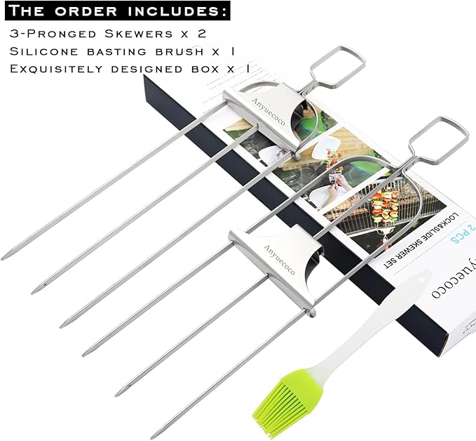 Skewers for kabobs,2 PCS 14-Inch 3 Way Kabob Skewers for Grilling,Stainless Steel Skewer,With Push Bar Reusable Metal Skewer,Kabob Sticks,Perfect For Meat,Chicken,Sausages,Veggies,shrimp