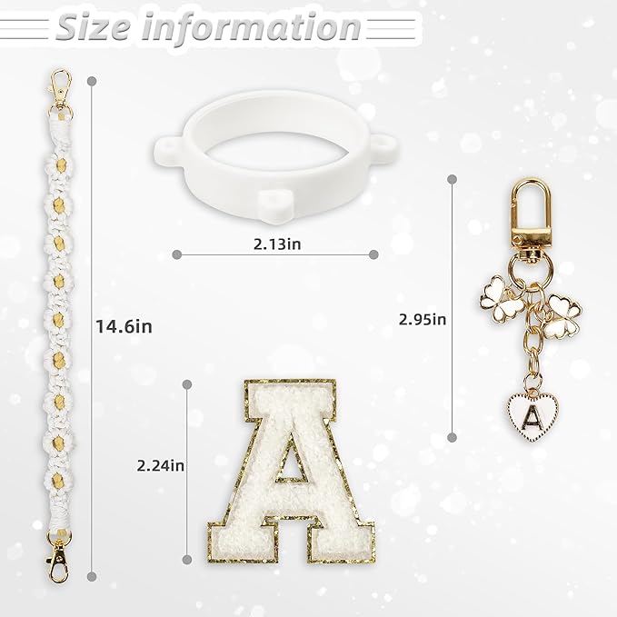 Cute Letter Charm Set Compatible with Owala Water Bottle 24 oz, 32 oz, 40 oz, Owala Kids, Owala Coffee Tumbler, Owala FreeSip – Includes Handle Strap, for Owala Accessories & Stanley Cup Accessories