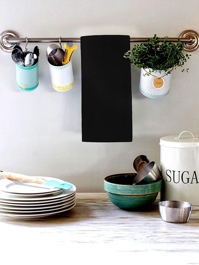 Urban Villa Kitchen Towels, Premium Quality,Solid Satin Weave 100% Cotton Dish Towels, Ultra Soft (Size: 20X30 Inch), Black Highly Absorbent Bar Towel & Tea Towel(Set of 3) - Halloween