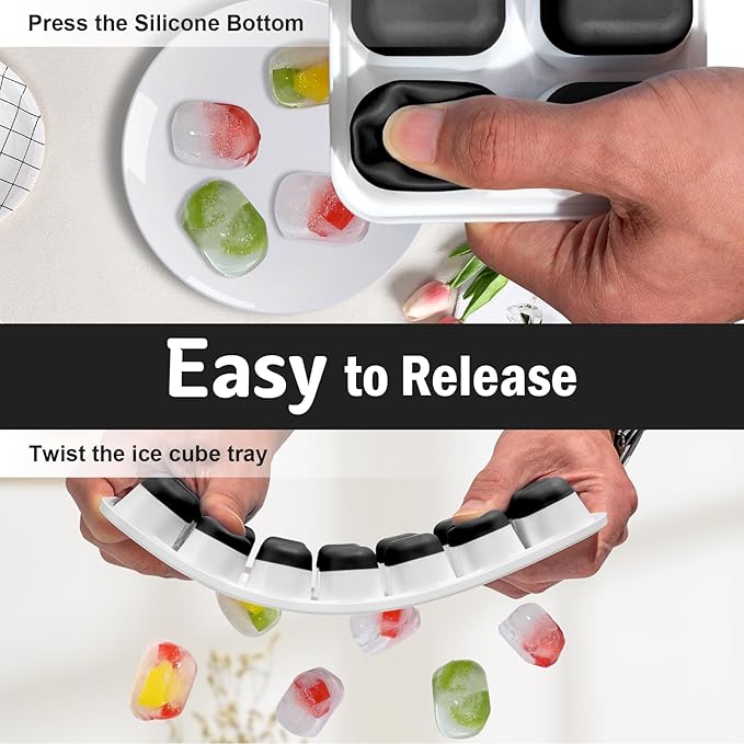 DclobTop Ice Cube Trays for Freezer - 4 Pack Easy to Release Plastic Silicone Ice Tray with Spill-Resistant Lids, Reusable Stackable for Cocktails, Drinks and Coffee, BPA-Free,Black