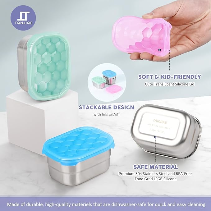 Snack Pro - Small (1 CUP) Stainless Steel Snack Containers for Kids | Easy Open Leak Proof Food Containers with Silicone Lids - Perfect Metal Toddler Lunch Box for Daycare and School (8oz)