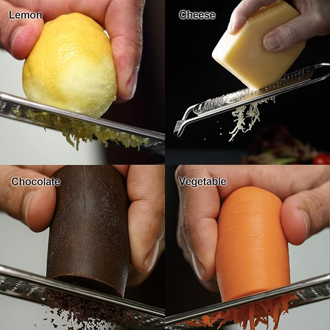 Lemon Zester & Grater 2-in-1 with Cover - Heavy Duty Stainless Steel Kitchen Tool for Cheese, Ginger, Garlic, Chocolate, Fruits, Vegetables - Dishwasher Safe Black
