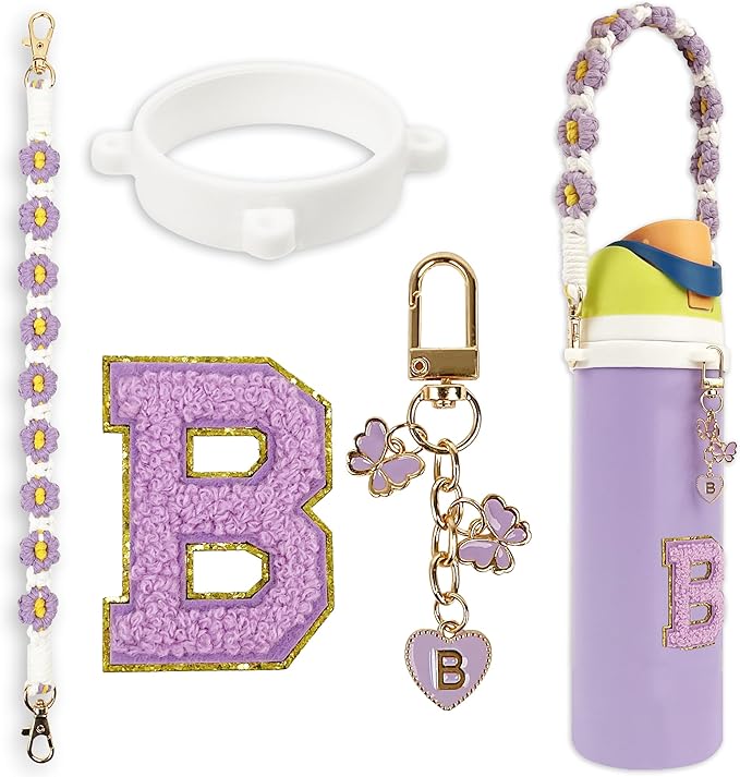 Cute Letter Charm Set Compatible with Owala Water Bottle 24 oz, 32 oz, 40 oz, Owala Kids, Owala Coffee Tumbler, Owala FreeSip – Includes Handle Strap, for Owala Accessories & Stanley Cup Accessories