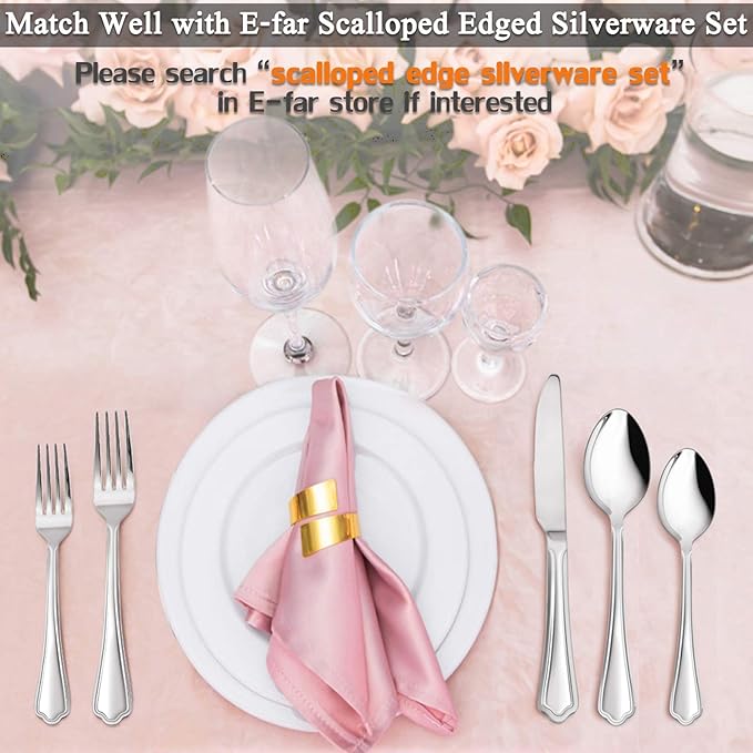 Teaspoon Set of 12, E-far 6.7 Inch Stainless Steel Spoons for Kitchen or Restaurant, Non-toxic & Mirror Polished, Scalloped Edge & Dishwasher Safe