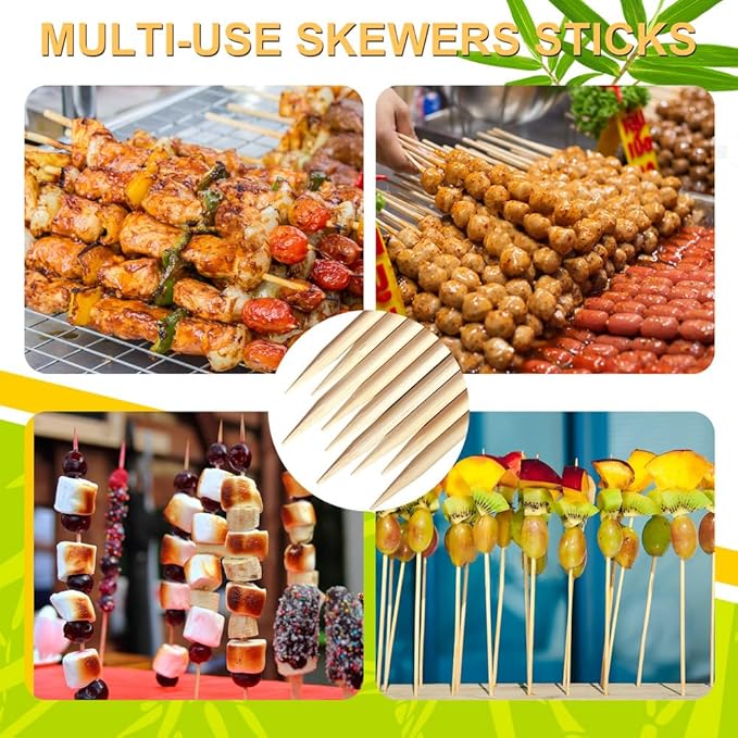 300 Pcs 12 inch Natural Bamboo Skewers, Φ=4mm, PEOUWNES Food Sticks for Appetiser, BBQ, Fruit，Cocktail, Grilling Kebabs, Bouquet, Chocolate Fountain, Corn Dog, Kitchen, Barbecue, Crafting and Party