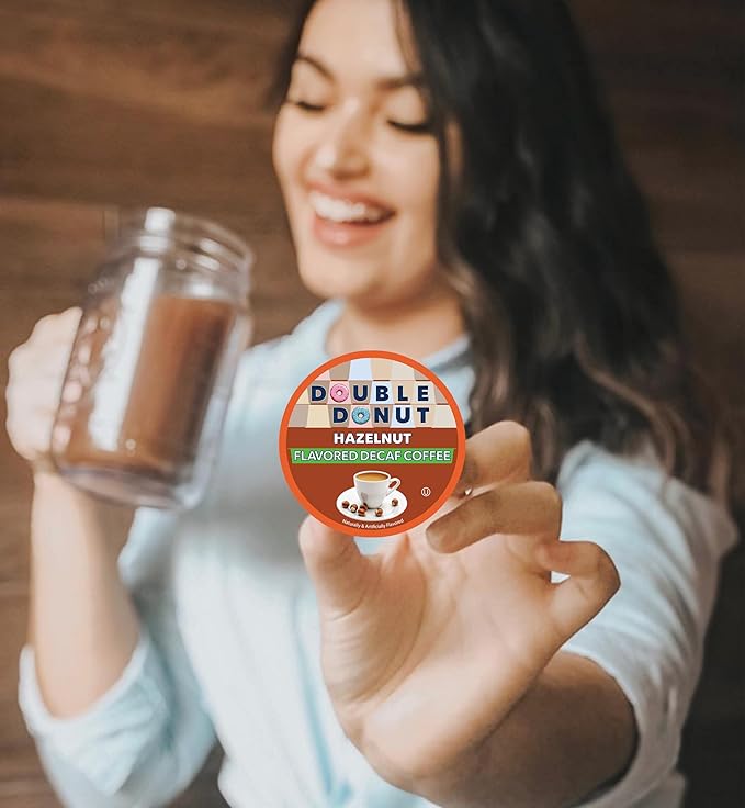 Double Donut Coffee Flavored Decaf Coffee, Decaf Hazelnut Coffee, Decaf Coffee Pods for Keurig K Cups Machines, Medium Roast, 80 Count (Pack of 1)
