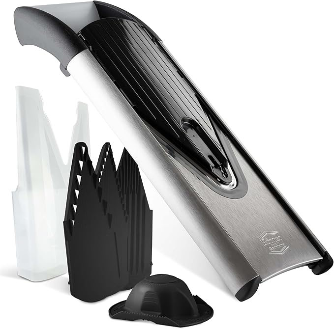 Borner V6 Exclusive Line V-Mandoline Slicer 8-in-1 Pro-Set, Stainless Steel Vegetable Cutter with Safety Insert, Slice Insert, 2 Blade Inserts