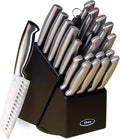 Oster Baldwyn High-Carbon Stainless Steel Kitchen Knife Cutlery Block Set, 22-Piece, Brushed Satin