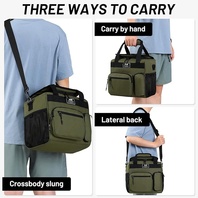 MIER Large Lunch Box for Men Women Adult Insulated Soft Sided Cooler 24 Can Leakproof Lunch Bag Collapsible for Work Travel Camping Beach, 15L (Army Green-No Luggage Strap)
