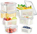 5 PCS Fridge Food Storage Container with Colander, Plastic Fresh Produce Saver Keeper for Vegetable Fruit Berry Salad Lettuce Meat Fish, BPA Free Kitchen Refrigerator Organizer Bins (6.2L-0.8L)
