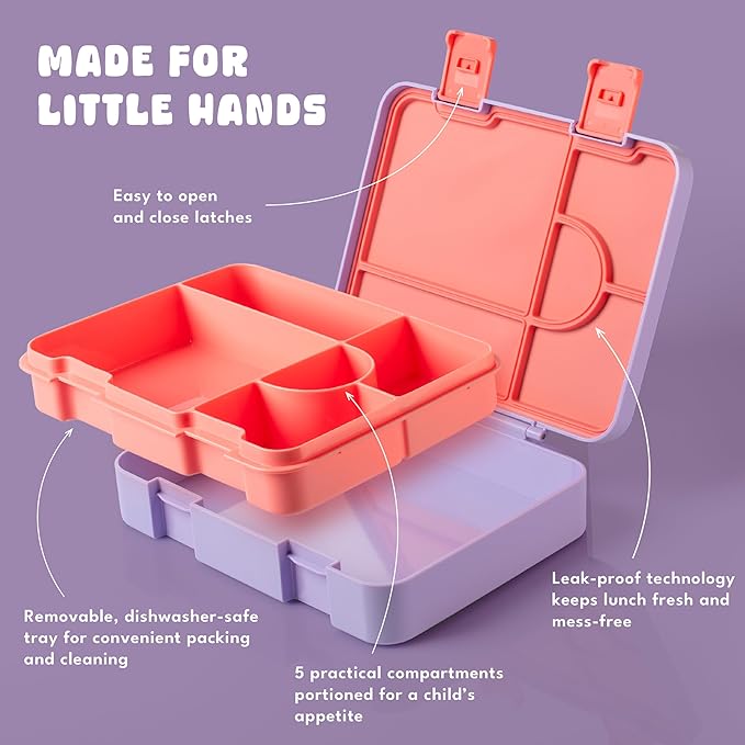 Personalized Bento Box for Kids with Safari Icon and Name - Royal Blue - 5 Compartments Drop-Proof Bento Box, Dishwasher Safe, Made with BPA-Free Materials, Bento Lunch Box for Kids and Toddlers