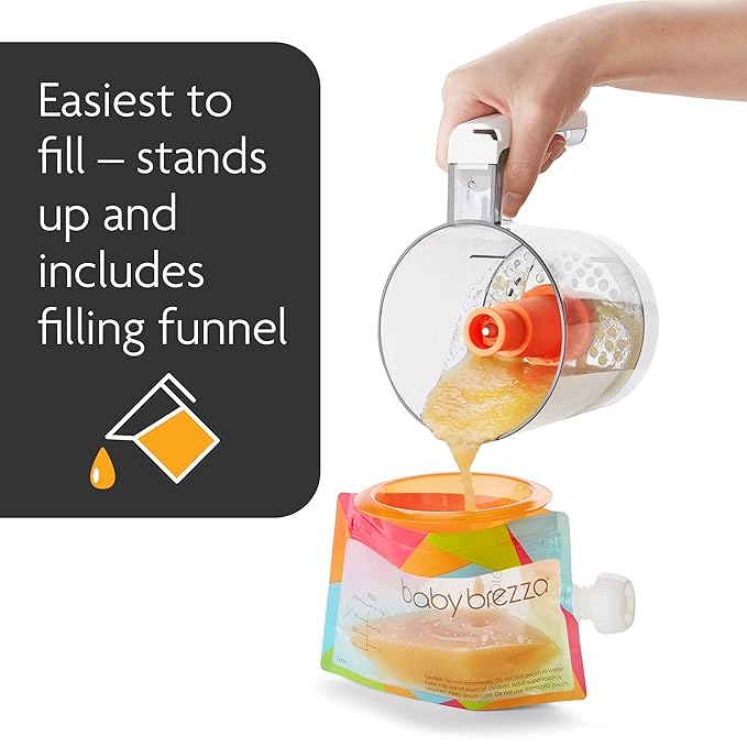 Baby Brezza Reusable Baby Food Storage Pouches, 10 Pack 7oz - Make Organic Food Puree for Kids or Toddlers and Store in Refillable Squeeze Pouches, Bulk Set is Freezer Safe & Washable