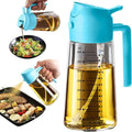 TrendPlain 16oz/470ml Glass Olive Oil Sprayer for Cooking – 2 in 1 Olive Oil Dispenser Bottle for Kitchen Gadgets and Air Fryer Accessories, Salad, BBQ - Sky Blue