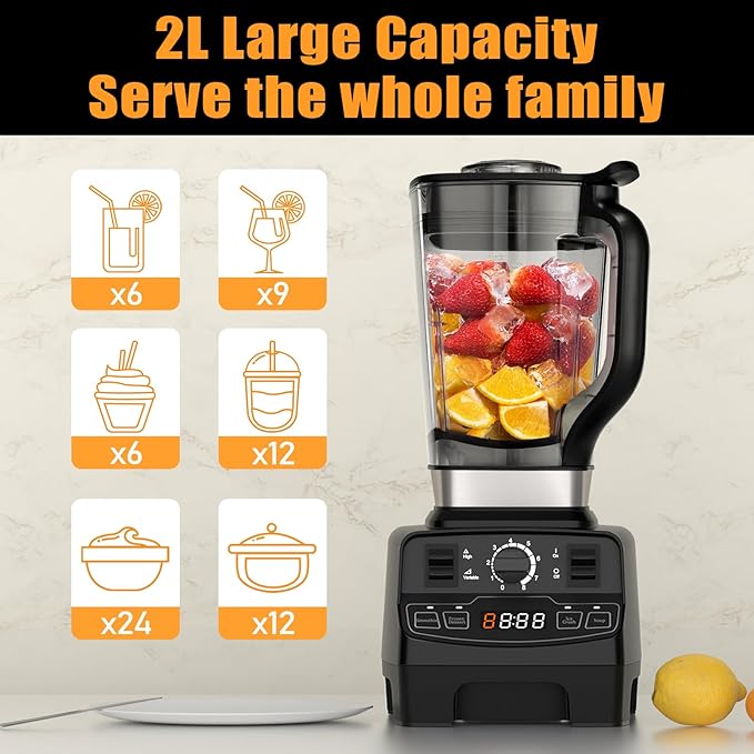 Enfmay Smoothie Blender Maker, 1450W High Performance with 4 Preset Programs, 8 Speeds Control 33000RPM High-Speed, Countdown Display, 2L Tritan BPA Free Container, Ice Crush Blender for Smoothie/Ice/Dessert/Nut