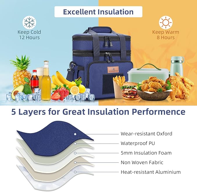 HSHRISH Lunch Box for men, Expandable Insulated Large Lunch Bag, Heavy Duty Waterproof Leakproof Tactical Cooler Bag for Men Work Outdoor Picnic Day Trips, 24 Can/16 L, Blue