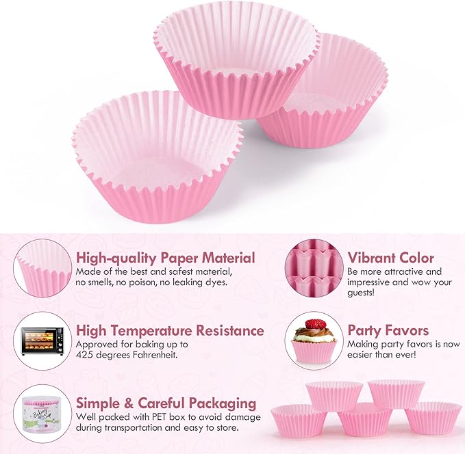 Baking Cups, 100 pieces Standard Nonstick Cupcake Wrappers Baking Cup Holder Molds for Wedding, Birthday, Baby Shower or Holiday Party