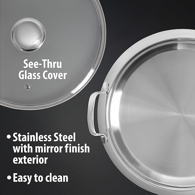 Chef's Secret 5-Ply Stainless-Steel Pancake Pan/Griddle with See Through Glass Lid