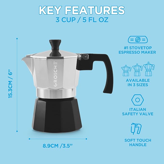 GROSCHE Milano Stovetop Espresso Maker Moka Pot Cuban Coffee Moka Italian Espresso Greca Brewer Percolator | 3 Espresso Cup, Tuxedo