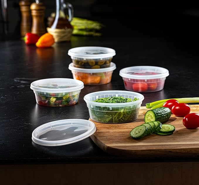 Pantry Value [8 oz. - 48 Count Plastic Food Storage Deli Containers with Lids, Disposable Soup Containers With Lids - Perfect for Storing Soups, Sauces, and Snacks