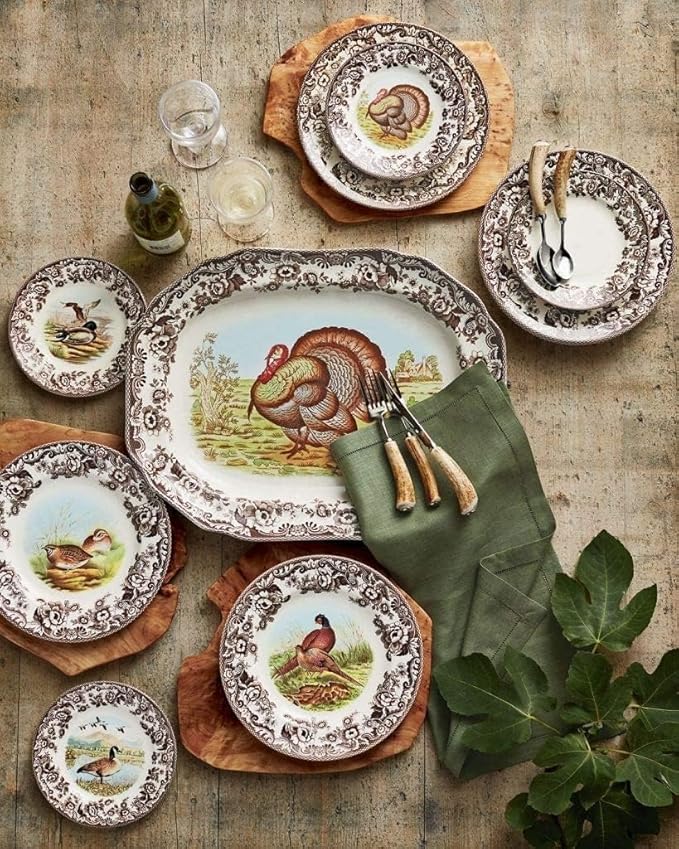 Spode Woodland Mallard Luncheon Plate - 9" Fine Earthenware with British Flowers Border, Rustic Duck Motif - Dishwasher, Microwave, Freezer & Oven Safe - Seasonal Wildlife Tableware - Made in England