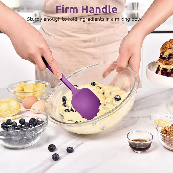 U-Taste Silicone Cooking Spoon Spatula: 480ºF Heat Resistant Food Grade 11.38" Flexible Rubber Kitchen Spoonula, Seamless Pastry Bowl Scraper for Mixing Stirring Scraping in Nonstick Cookware (Purple)