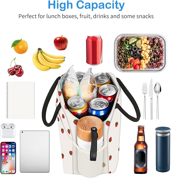 DALINDA Lunch Bag Lunch Box for Women Men,Cute Strawberry lunchbag Reusable Insulated Lunch Tote Bag