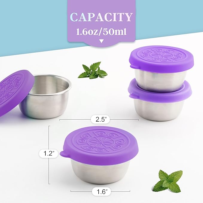 6x1.6 Oz Salad Dressing Containers With Lids, Small Leakproof Reusable Stainless Steel Salad Dressing Container To Go For Lunch Boxes,Sauce containers, Picnics,Travel Meal Prep And Kitchen Storage.