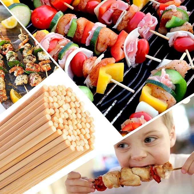 [200 PCS] 12 inch Bamboo Skewers, Premium Wooden Skewers Without Splinters, Skewers for Grilling, BBQ, Appetizer, Fruit Kabobs, Chocolate Fountain, Cocktail Toothpicks, and Food Skewer Sticks.