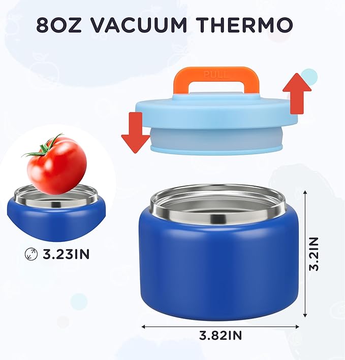 MAISON HUIS 8oz Soup Thermo Wide Mouth Vacuum Insulated Thermo Food Jar, Leak Proof Stainless Steel Thermo for Hot&Cold Food Kids Food Lunch Soup Container for School Travel