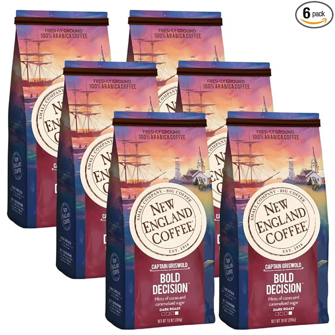 New England Coffee Bold Decision Dark Roast Ground Coffee, 10oz Bag (Pack of 6)