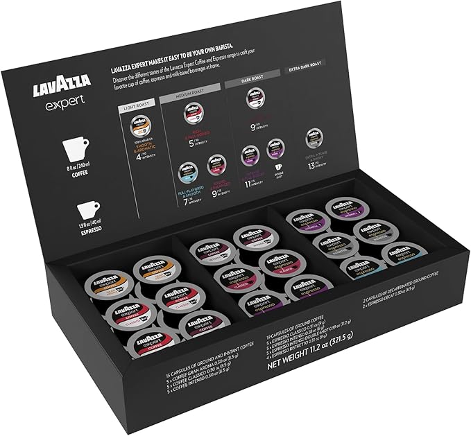 Lavazza Expert Variety Pack, Contains Light, Medium, and Dark Roast Espresso and Coffee Capsules, Compatible with Lavazza Classy Machines (36 Capsules)