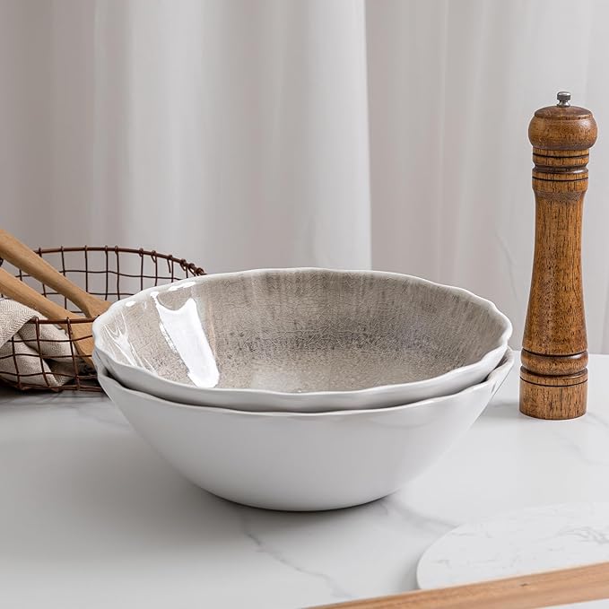 Melamine Serving Bowls Set of 2, 12''x4'' Large Salad Bowls, Fruit Bowls, Mixing Bowls, Serving Bowls for Kitchen, Ideal for Prepping and Serving Food, Gray