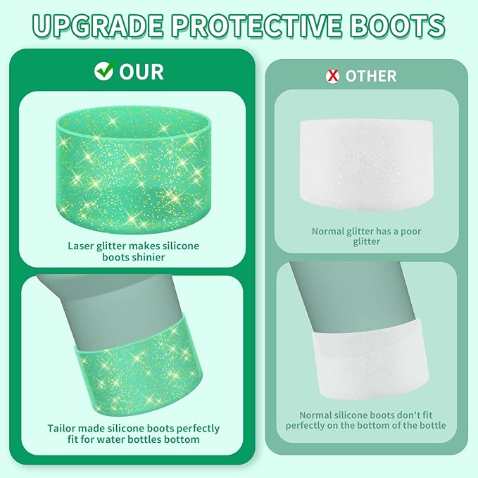 WUQID 2 Pack Bling Silicone Boot Compatible with Stanley Quencher Adventure 40oz & Stanley IceFlow 20oz 30oz, Reduces Dents Protective Silicone Water Bottle Bottom Cover Sleeve